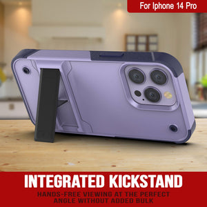 Funda Punkcase para iPhone 14 Pro [Serie Reliance] Funda híbrida protectora de grado militar con soporte integrado [Morado-Azul Marino]