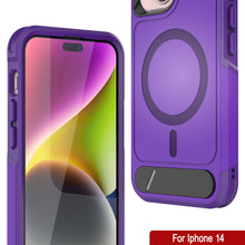 Load image into Gallery viewer, Funda PunkCase para iPhone 14, [Serie Spartan X] Funda resistente y resistente con soporte y anillo magnético [púrpura]
