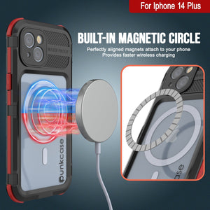 Funda impermeable de aluminio serie iPhone 14 Plus Metal Extreme 2.0 con protector de pantalla integrado IP68 [Negro-Rojo]
