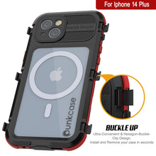 Cargar imagen en el visor de la galería, Funda impermeable de aluminio serie iPhone 14 Plus Metal Extreme 2.0 con protector de pantalla integrado IP68 [Negro-Rojo]
