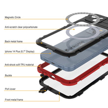 Cargar imagen en el visor de la galería, Funda impermeable de aluminio serie iPhone 14 Plus Metal Extreme 2.0 con protector de pantalla integrado IP68 [Negro-Rojo]
