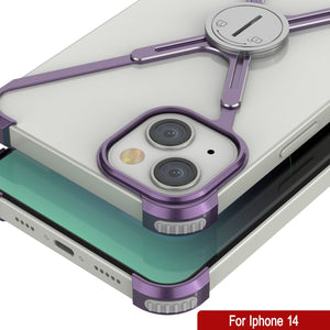 Funda de borde Punkcase iPhone 14 [Serie Backbone] de aluminio ultra delgada y minimalista con marco X para iPhone 14 (2022) (6.1") [Morado].