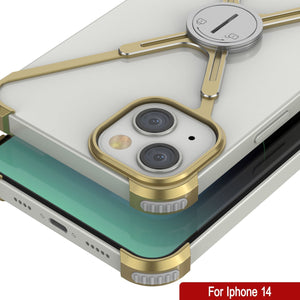 Funda Bumper Punkcase iPhone 14 [Serie Backbone] Ultra Fina y Minimalista de Aluminio con Marco X para iPhone 14 (2022) (6.1") [Oro]