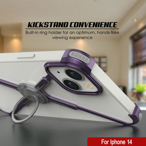 Funda de borde Punkcase iPhone 14 [Serie Backbone] de aluminio ultra delgada y minimalista con marco X para iPhone 14 (2022) (6.1") [Morado].
