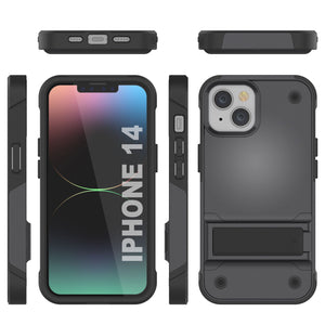 Funda Punkcase iPhone 14 [Serie Reliance] Cubierta híbrida protectora de grado militar con soporte integrado [Gris-Negro]