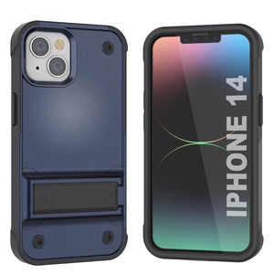 Carcasa Punkcase para iPhone 14 [Serie Reliance] Funda Híbrida Protectora de Grado Militar con Soporte Incorporado [Azul Marino-Negro]