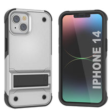 Load image into Gallery viewer, Fundas Punkcase para iPhone 14 [Serie Reliance], cubierta protectora híbrida de grado militar con soporte incorporado [Blanco-Negro].
