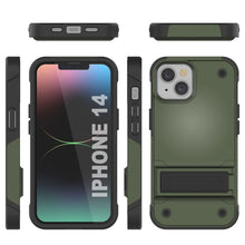 Load image into Gallery viewer, Funda Punkcase para iPhone 14 [Serie Reliance] Cubierta Hibrida de Protección de Grado Militar con Soporte Incorporado [Verde Militar-Negro]
