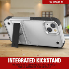 Load image into Gallery viewer, Fundas Punkcase para iPhone 14 [Serie Reliance], cubierta protectora híbrida de grado militar con soporte incorporado [Blanco-Negro].
