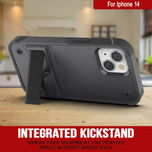 Load image into Gallery viewer, Funda Punkcase iPhone 14 [Serie Reliance] Cubierta híbrida protectora de grado militar con soporte integrado [Gris-Negro]
