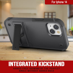 Funda Punkcase iPhone 14 [Serie Reliance] Cubierta híbrida protectora de grado militar con soporte integrado [Gris-Negro]