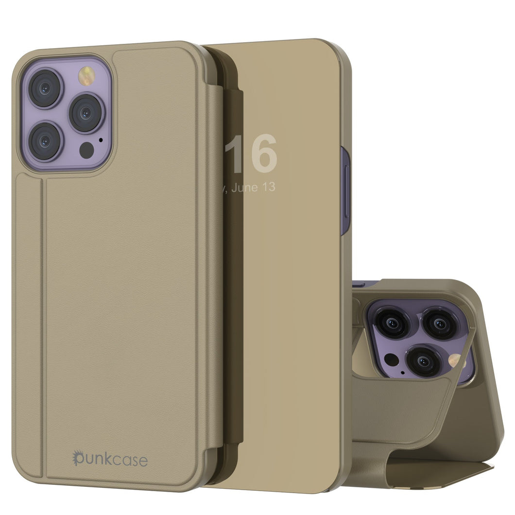 Carcasa Punkcase iPhone 14 Pro Max Reflector Funda Protectora tipo Flip [Dorado]