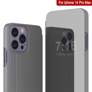Funda reflectora Punkcase para iPhone 14 Pro Max, funda protectora con tapa [Plateado]
