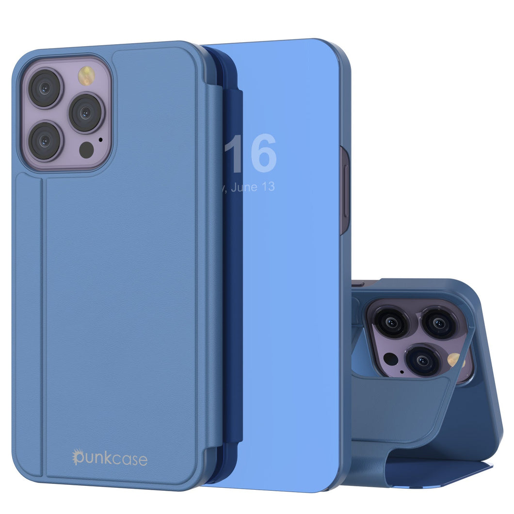Carcasa protectora Punkcase iPhone 14 Pro Max Reflector con tapa plegable [azul]