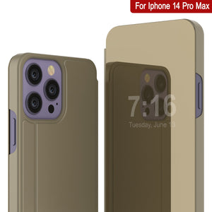 Carcasa Punkcase iPhone 14 Pro Max Reflector Funda Protectora tipo Flip [Dorado]