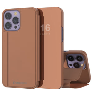 Funda Punkcase Reflectora para iPhone 14 Pro Max, Cubierta Protectora con Tapa [Rosado]