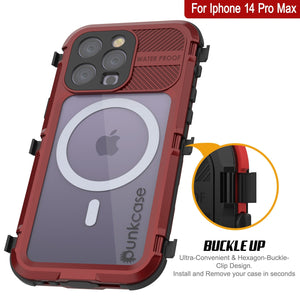 iPhone 14 Pro Max Metal Extreme 2.0 Series Funda impermeable de aluminio IP68 Con protector de pantalla incorporado [Rojo-Negro]