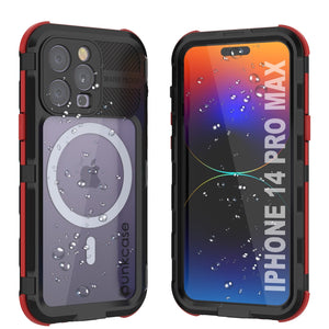 iPhone 14 Pro Max Metal Extreme 2.0 Series Funda impermeable de aluminio IP68 con protector de pantalla incorporado [Negro-Rojo]