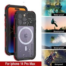 Cargar imagen en el visor de la galería, iPhone 14 Pro Max Metal Extreme 2.0 Series Funda impermeable de aluminio IP68 con protector de pantalla incorporado [Negro-Rojo]
