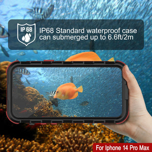 iPhone 14 Pro Max Metal Extreme 2.0 Series Funda impermeable de aluminio IP68 con protector de pantalla incorporado [Negro-Rojo]