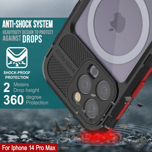 iPhone 14 Pro Max Metal Extreme 2.0 Series Funda impermeable de aluminio IP68 con protector de pantalla incorporado [Negro-Rojo]