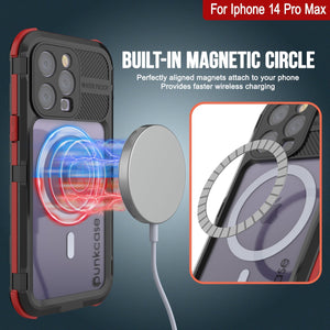 iPhone 14 Pro Max Metal Extreme 2.0 Series Funda impermeable de aluminio IP68 con protector de pantalla incorporado [Negro-Rojo]