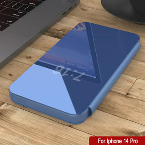 Carcasa Reflector Punkcase para iPhone 14 Pro, Cubierta Protectora con Tapa [Azul]