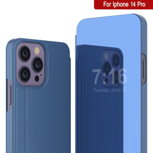 Carcasa Reflector Punkcase para iPhone 14 Pro, Cubierta Protectora con Tapa [Azul]