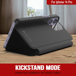 Punkcase iPhone 14 Pro Reflector Funda protectora con tapa [Negro]
 Estuche reflectante Punkcase iPhone 14 Pro, funda protectora con tapa [Negro]