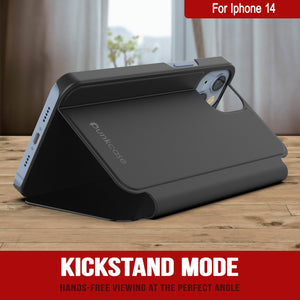 Funda reflectora Punkcase para iPhone 14, cubierta protectora con tapa [Negro]