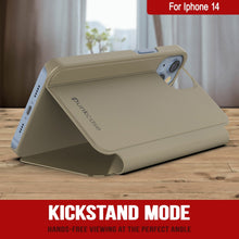 Load image into Gallery viewer, Punkcase iPhone 14 Reflector Case es una funda protectora con tapa [en color dorado].

