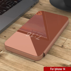 Funda reflectante Punkcase para iPhone 14, con cubierta protectora abatible [Rosa]