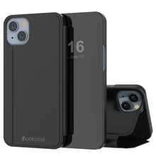 Load image into Gallery viewer, Funda reflectora Punkcase para iPhone 14, cubierta protectora con tapa [Negro]
