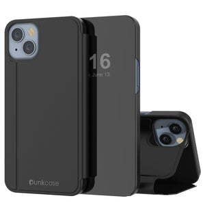 Funda reflectora Punkcase para iPhone 14, cubierta protectora con tapa [Negro]