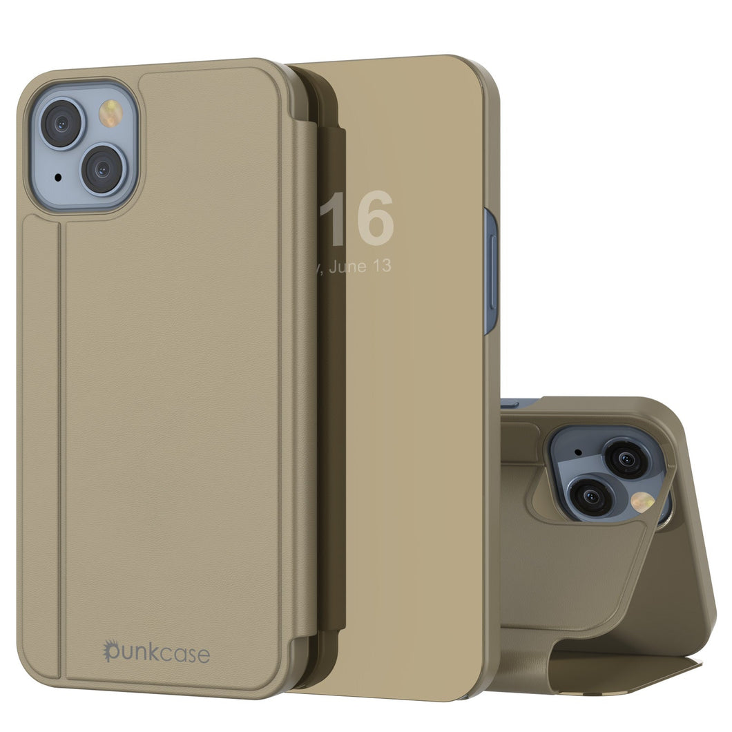Punkcase iPhone 14 Reflector Case es una funda protectora con tapa [en color dorado].