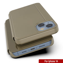 Load image into Gallery viewer, Punkcase iPhone 14 Reflector Case es una funda protectora con tapa [en color dorado].
