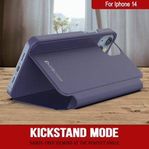Funda protectora de tapa Punkcase para iPhone 14 Reflector [Morado].