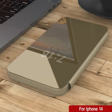 Load image into Gallery viewer, Punkcase iPhone 14 Reflector Case es una funda protectora con tapa [en color dorado].

