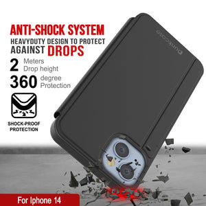 Funda reflectora Punkcase para iPhone 14, cubierta protectora con tapa [Negro]