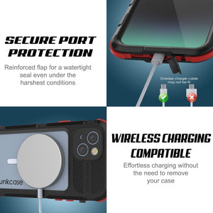 iPhone 14 Serie Metal Extreme 2.0 - Funda de aluminio resistente al agua IP68 con protector de pantalla incorporado [Negro-Rojo]