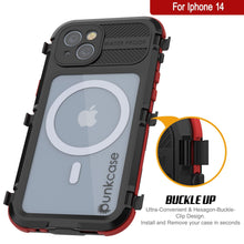 Cargar imagen en el visor de la galería, iPhone 14 Serie Metal Extreme 2.0 - Funda de aluminio resistente al agua IP68 con protector de pantalla incorporado [Negro-Rojo]
