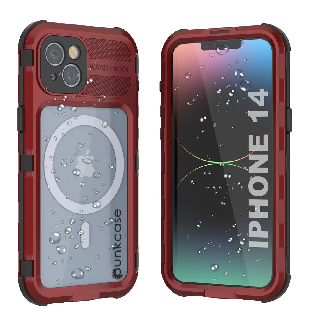 iPhone 14 Metal Extreme 2.0 Series es una carcasa impermeable de aluminio IP68 con protector de pantalla integrado [Rojo-Negro].