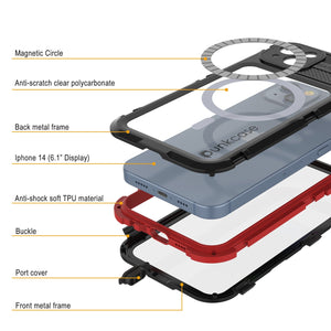 iPhone 14 Serie Metal Extreme 2.0 - Funda de aluminio resistente al agua IP68 con protector de pantalla incorporado [Negro-Rojo]