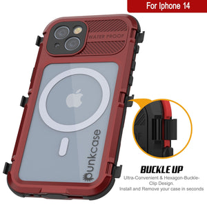 iPhone 14 Metal Extreme 2.0 Series es una carcasa impermeable de aluminio IP68 con protector de pantalla integrado [Rojo-Negro].