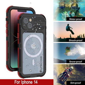 iPhone 14 Serie Metal Extreme 2.0 - Funda de aluminio resistente al agua IP68 con protector de pantalla incorporado [Negro-Rojo]
