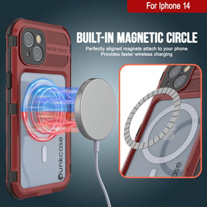 iPhone 14 Metal Extreme 2.0 Series es una carcasa impermeable de aluminio IP68 con protector de pantalla integrado [Rojo-Negro].