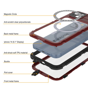 iPhone 14 Metal Extreme 2.0 Series es una carcasa impermeable de aluminio IP68 con protector de pantalla integrado [Rojo-Negro].