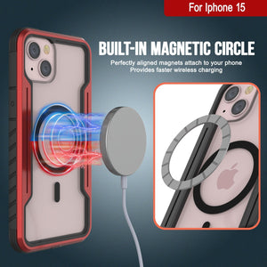 Funda de defensa militar protectora Punkcase iPhone 15 Armor Stealth MAG de grado militar con cubierta multicapa [Rojo]