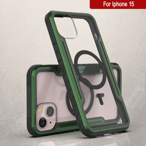 Punkcase iPhone 15 Armor Stealth MAG Defense Case: Funda protectora robusta de grado militar de varias capas [Verde Oscuro].