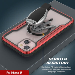 Funda de defensa militar protectora Punkcase iPhone 15 Armor Stealth MAG de grado militar con cubierta multicapa [Rojo]
